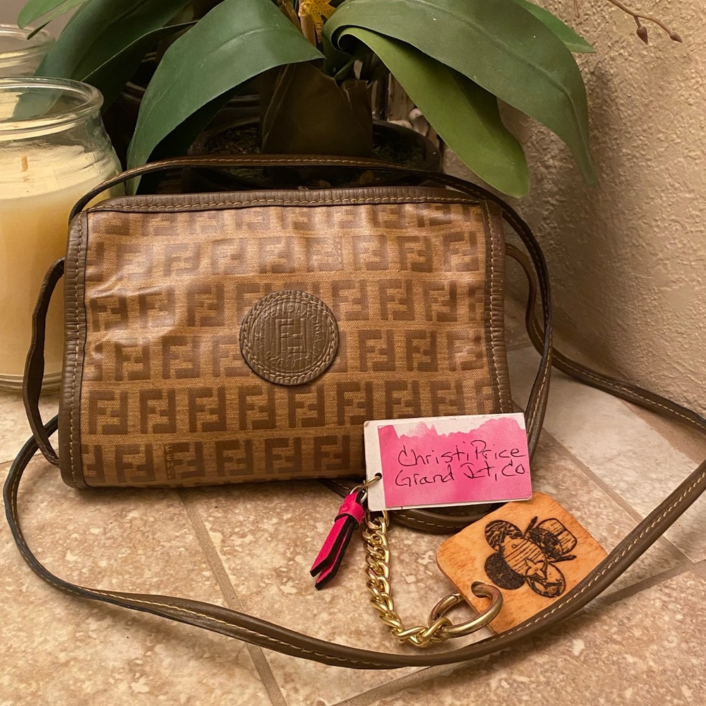 Authentic Vintage Fendi Zucca small crossbody bag coated canvas leather unisex